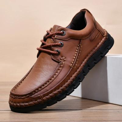 Mens Genuine Leather Casual Shoes Men Vintage Male Hiking Shoes Soft Breathable Walking Loafers Man Classic Lace-Up Sneakers