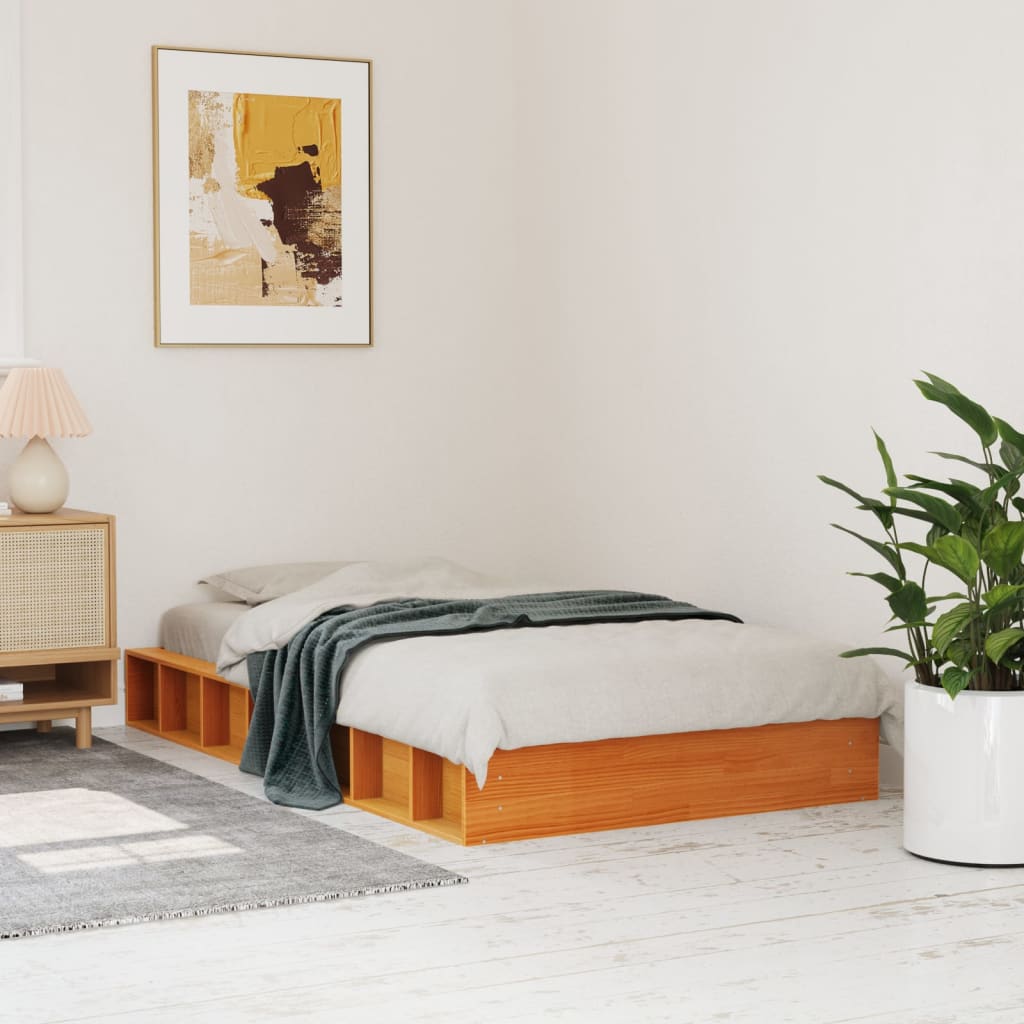 Vidaxl Bed Frame Without Mattress, Waxed Brown, 100X200 Cm, Solid Pine