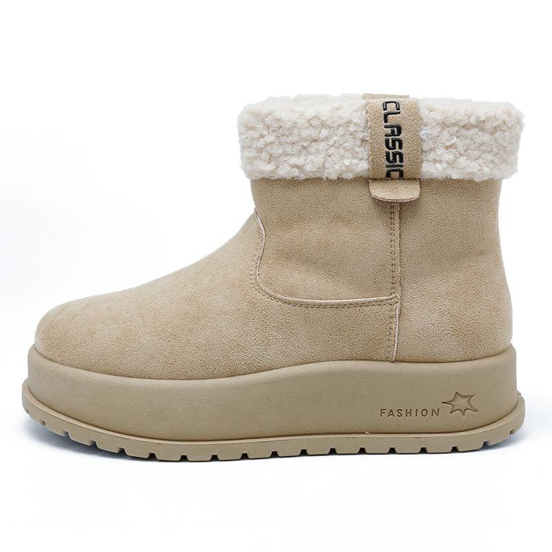 Round head thick-soled snow boots women s 22 winter new heightening piled thickened warm cotton boots short boots 35