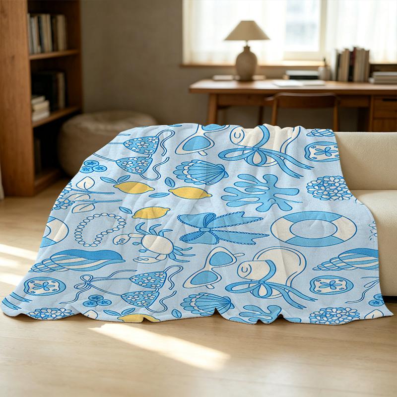 Ultra-Soft Ocean Theme Flannel Throw Blanket Bordered Cozy Blanket for Home Couch, Ideal for Christmas & Halloween
