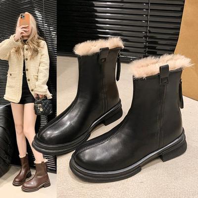 Brown Martin Boots Women's Autumn and Winter New Velvet Snow Boots Thickened Cotton Boots Short Boots