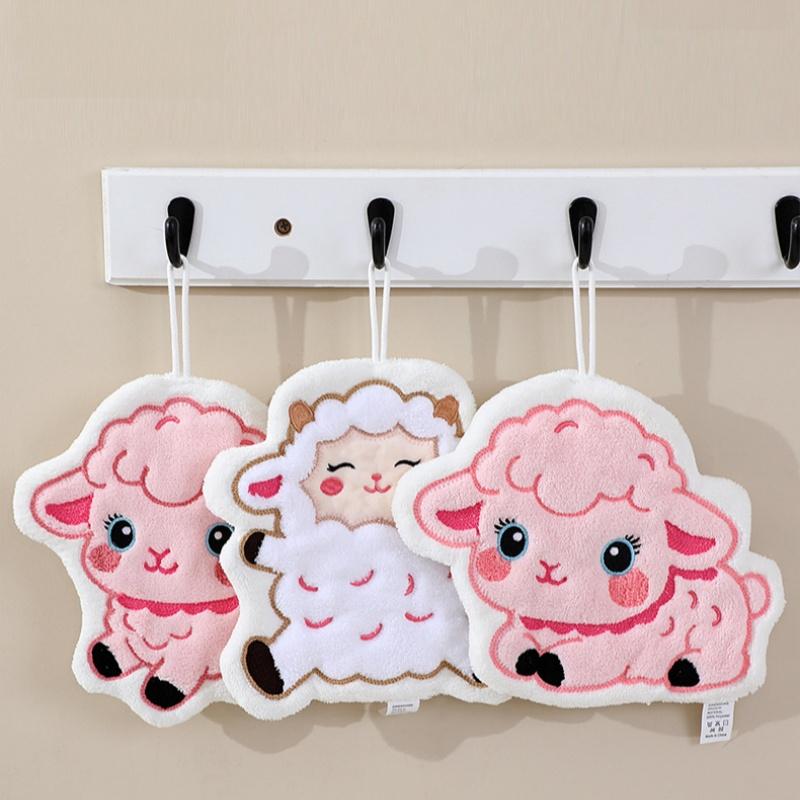 Funny Cartoon Lamb Hanging Hand Towel Thick Absorbent Soft Plush for Kitchen Sink Bathroom Housewarming Present