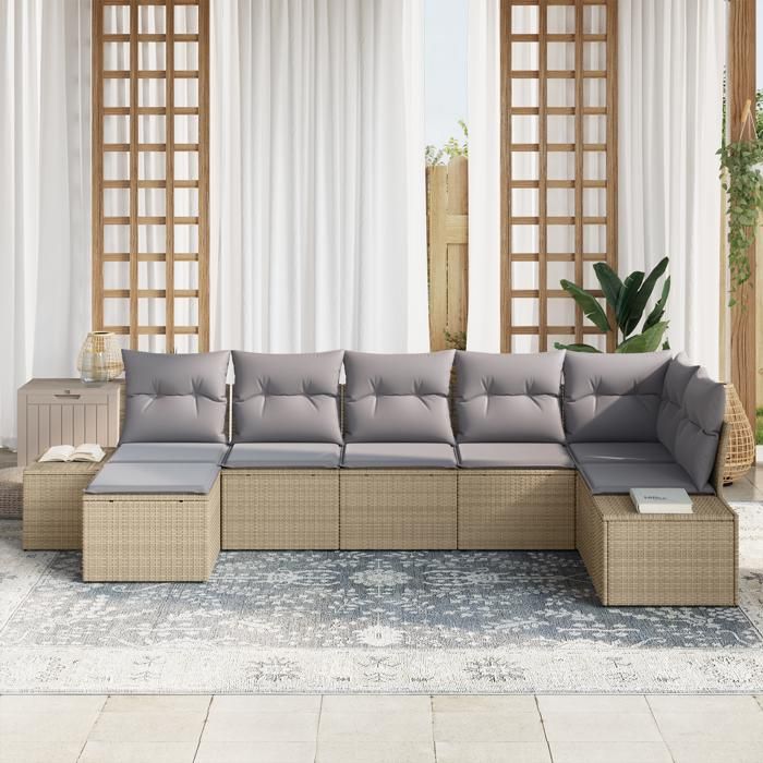 VidaXL Ensemble de canapés de jardin 7 pièces avec coussins en poly rotin beige 3347150