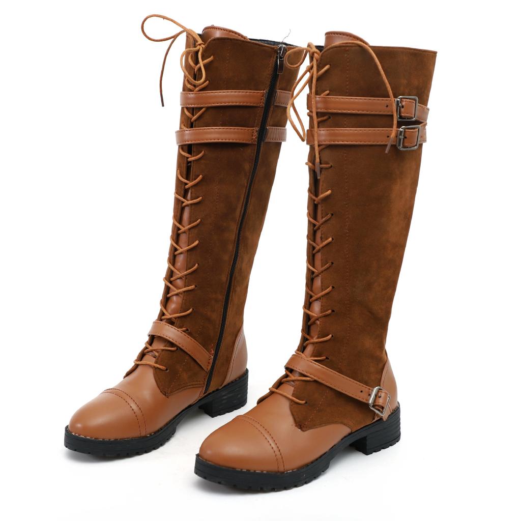 Fashion Fashion Women Boots Winter Knee High Boots Buckle Good Quality Flock Long Boots Comfort Square Heels Motorcycle Boot yuj7