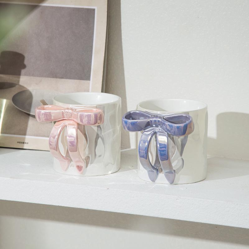 Lux Ceramic Bow Mug - Elegant Wedding Party Favor Coffee Cup