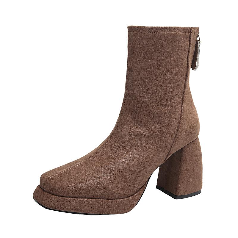 2025 autumn and winter new thick-soled high-heeled thick-heeled round-toed Martin boots children's European and American fashion after zipper women's