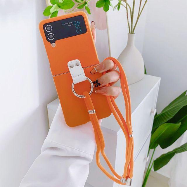 

Складной чехол с цветным кольцом для Samsung Z Flip 4 Zflip3 со шнурком, противоударная жесткая задняя крышка для Samsung Galaxy Z Flip 4, чехол Samsung Z Flip 3 оранжевый