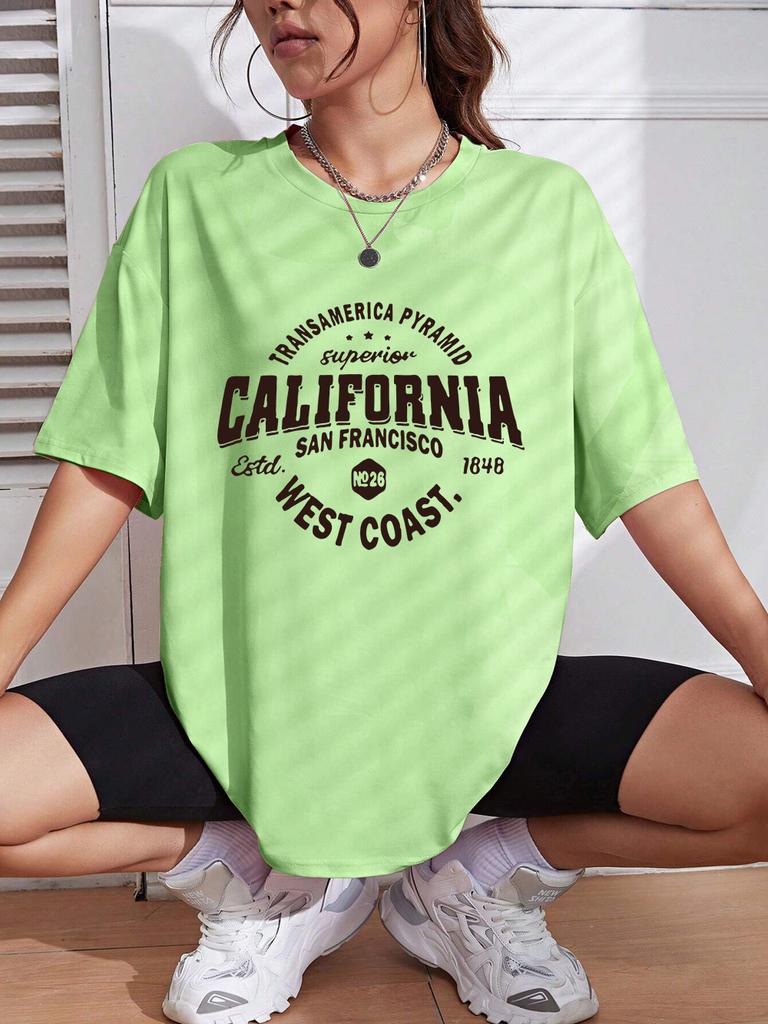 California West Coast San Francisco Letter Printing TShirts Womens Summer Cotton Tops Loose ONeck Soft T Shirt Casual Clothes