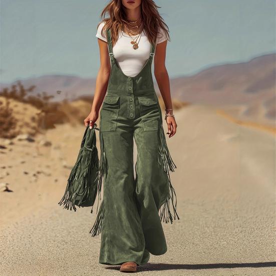 Cargo Jumpsuit Sleeveless Wide Leg Cargo Jumpsuit Adjustable Straps Front Button Closure Edge Details