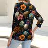 Women's Fashion Casual Print Button-down Shirt 3/4  Sleeve Tops