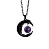 Gothic Purple Crystal Crescent Moon Necklace Pendant