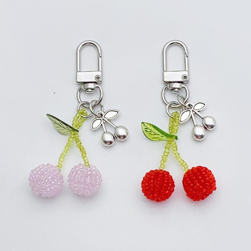 Kirsch Perlen Schlüsselanhänger Rosa Herz 7,5cm Niedliches Handgemachtes Kristallperlen Accessoire für Damen und Teenager Taschenanhänger