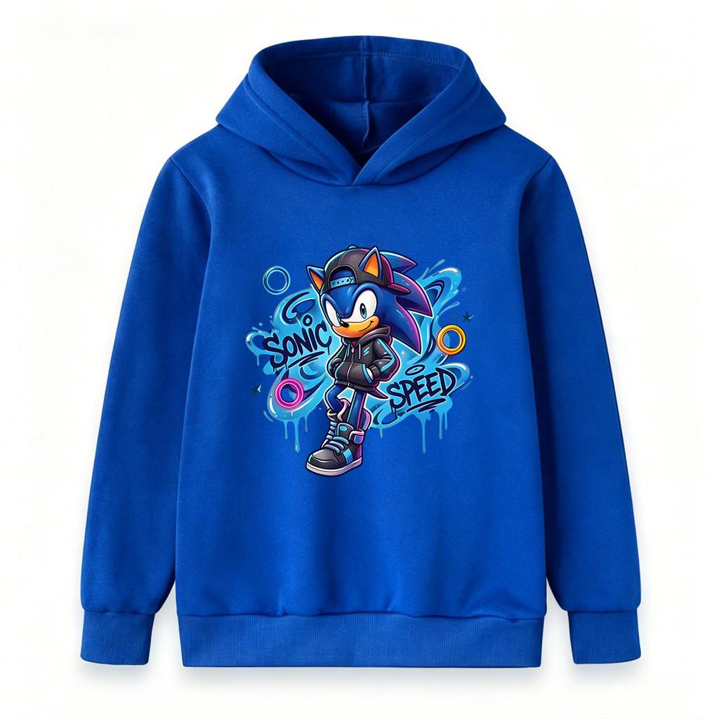 Kids Boys Girls Casual Pullover Hoodie, Cool Graffiti Cartoon Speed Hedgehog Print Long Sleeve Comfortable Soft Streetwear Hooded Sweatshirt for