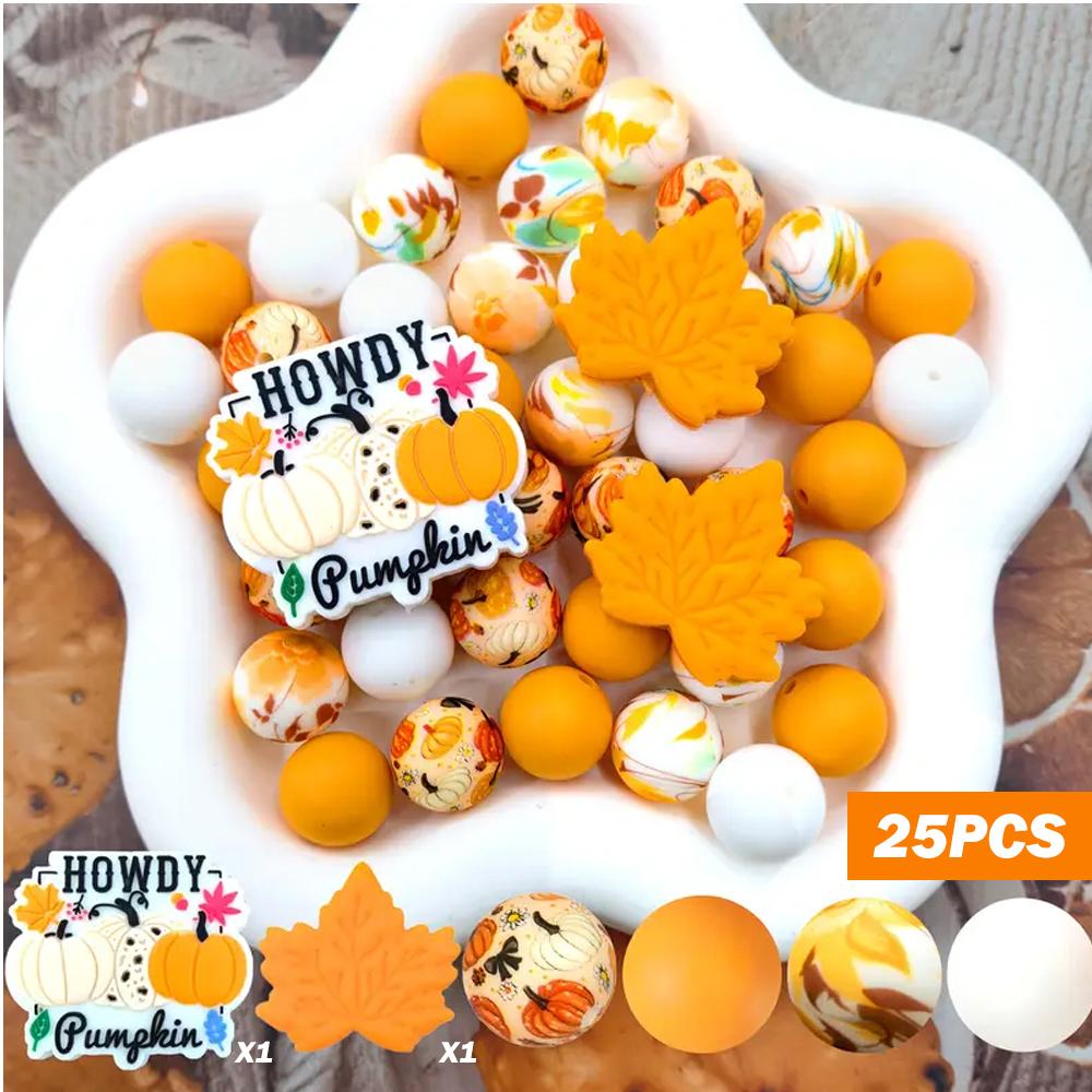 

25PCS Autumn Leaves Series Silicone Beads Set, Perfect for DIY Keychains, Necklaces, Bracelets, and Other Crafts