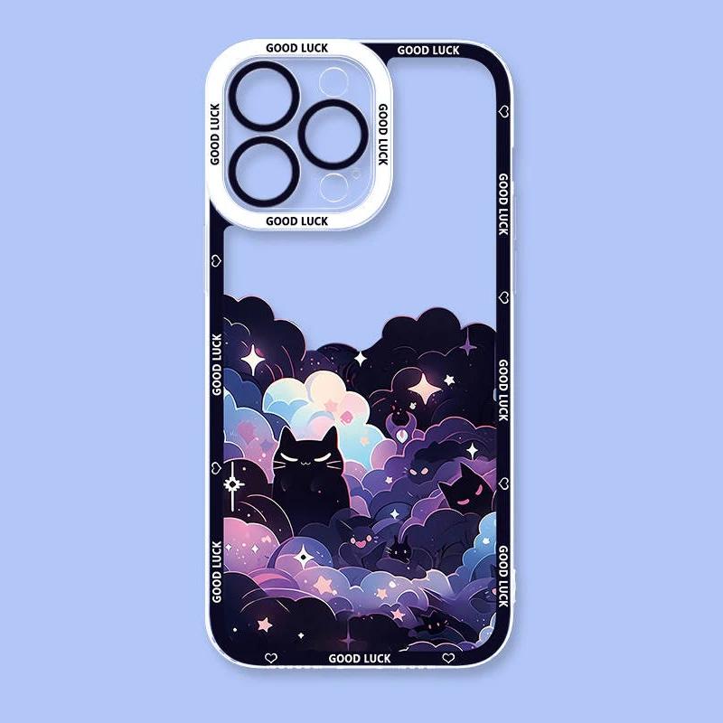Artistic Black Cat Starry Phone Case For Samsung Galaxy S25 Edge S23 S22 S21 S24 Ultra Plus FE A56 A26 A36 5G A16 A06 4G A17 A07