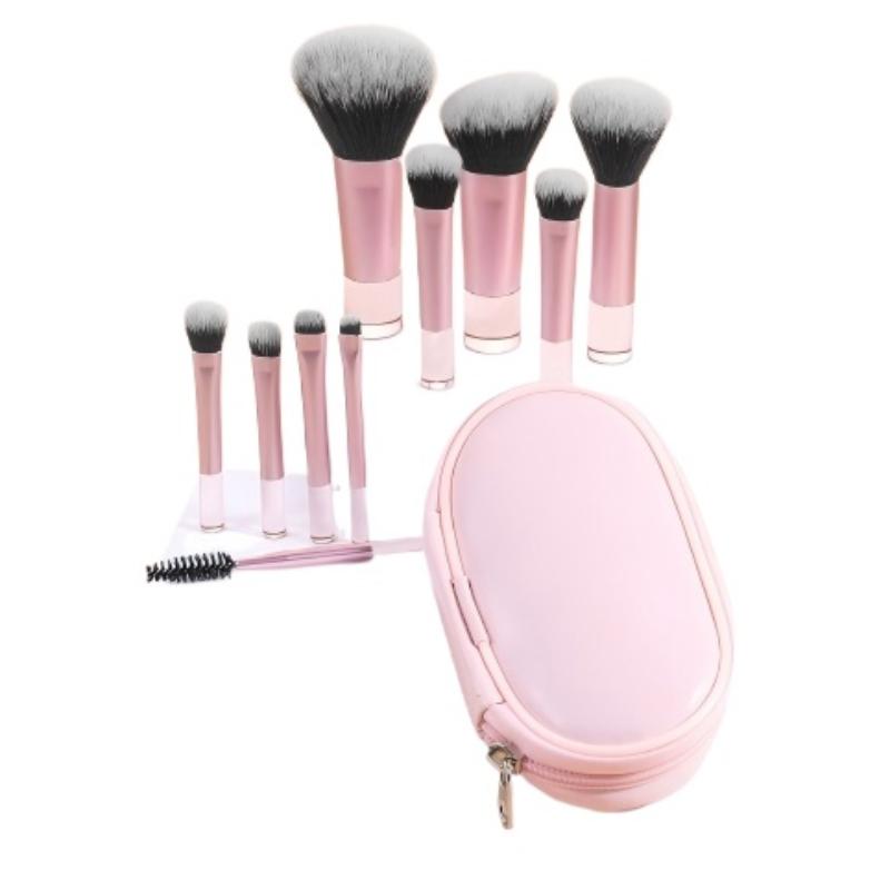10-Piece Pink Makeup Brush Set with Travel Case | Soft Synthetic Bristles for Foundation, Eyeshadow