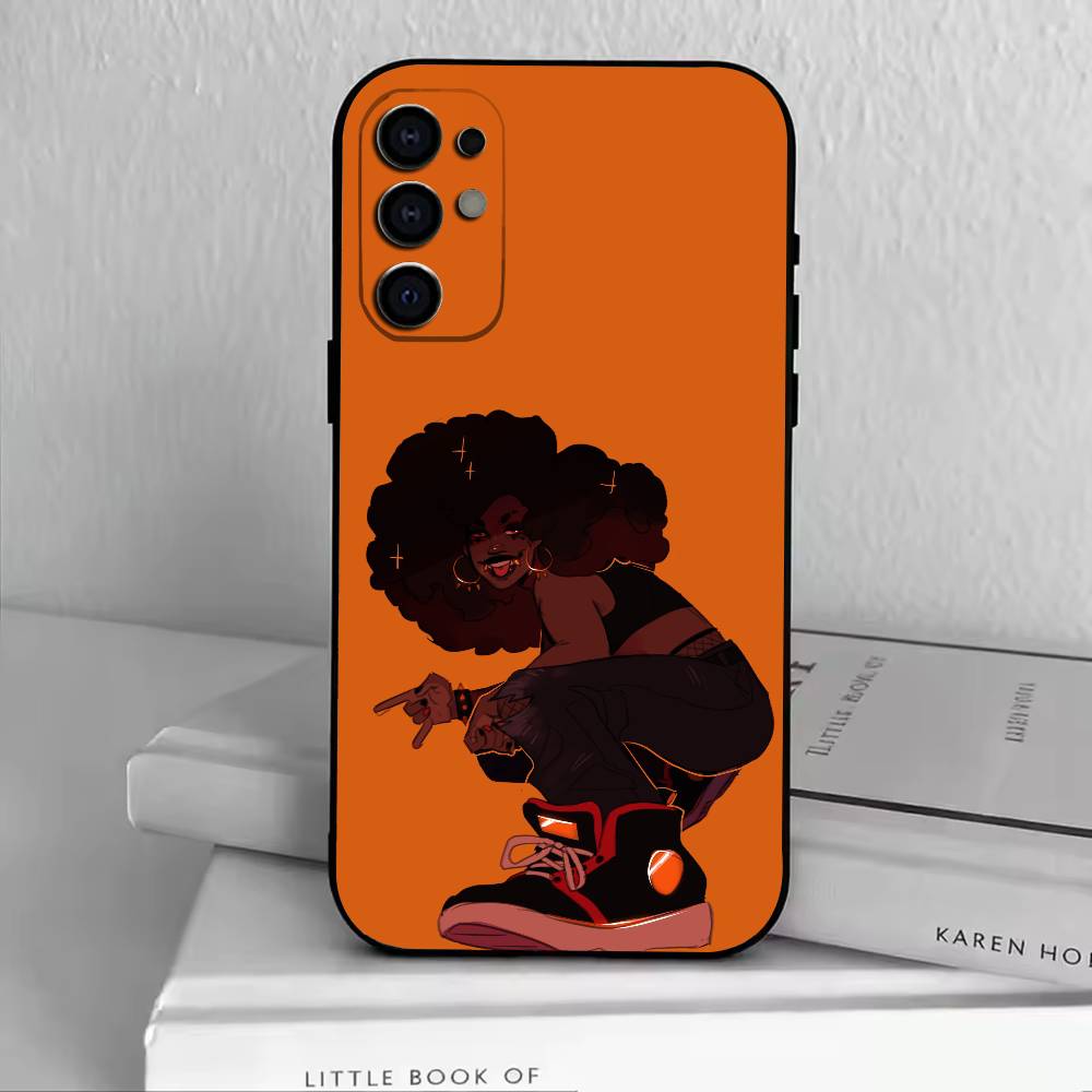 Cartoon Black Girl A-Afro Phone Case Black Silicone Soft For Samsung S25,S24,S21,S22,S23,S30,Ultra,S20,Plus,Fe,Lite