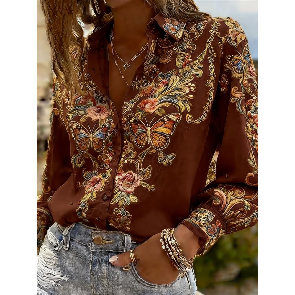 New Men's Long Sleeved Shirt with 3D Printed Butterfly Pattern On the Collar, Luxurious Men's Top, Soft and Comfortable