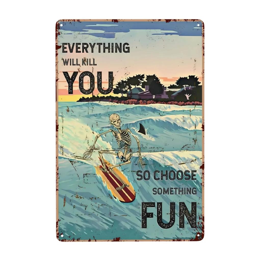 1pc Vintage Surfing Lovers Metal Sign You Don'T Stop Surfing When You Get Old Surfing Sign Wall Decor for Bar Home 8x12 Inch