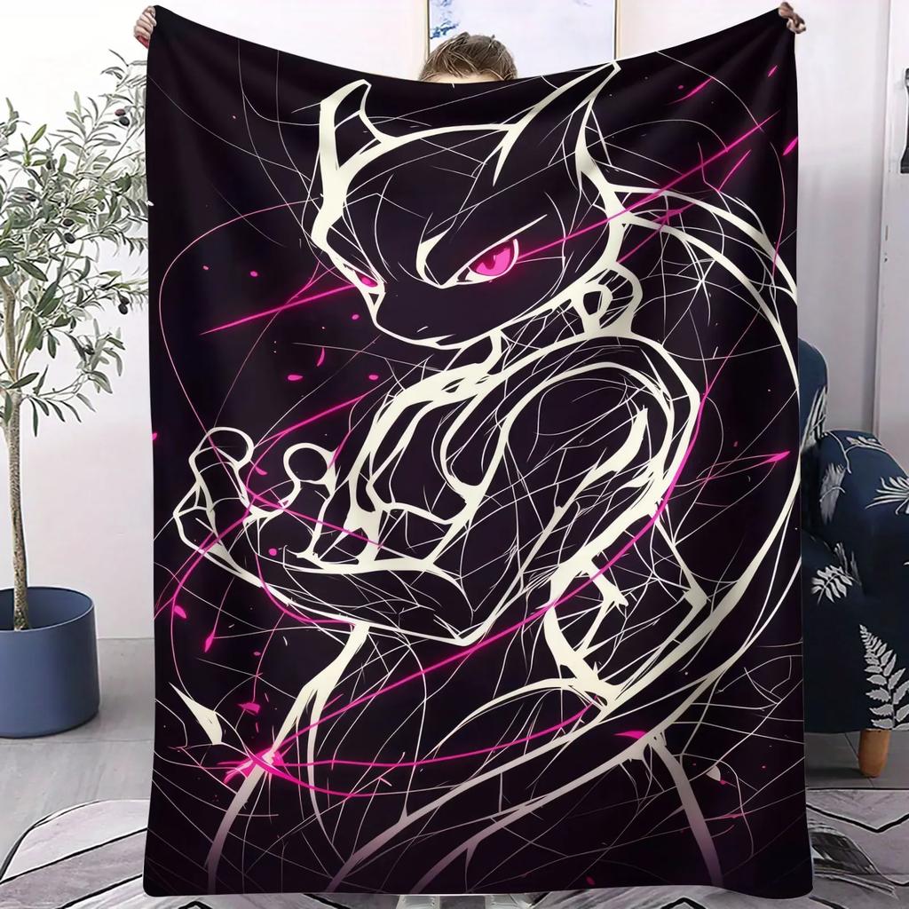 Pokemon Ash Neon Fire Effect Flannel Blanket Hot Anime Soft Warm Plush Throw for Sofa Bed Couch Cover Camping Travel Fans Gift