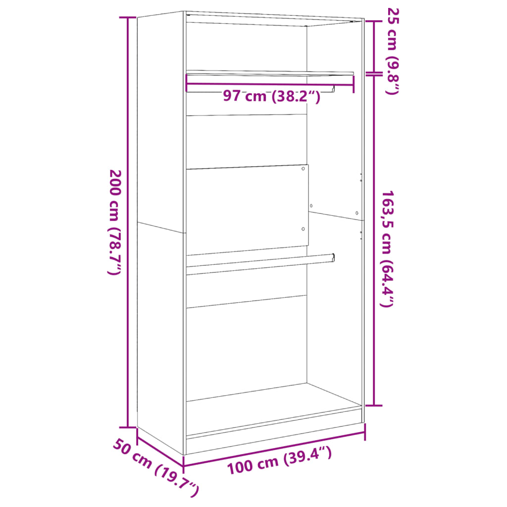 Artisan Oak Wardrobe 100 x 50 x 200 cm Particleboard