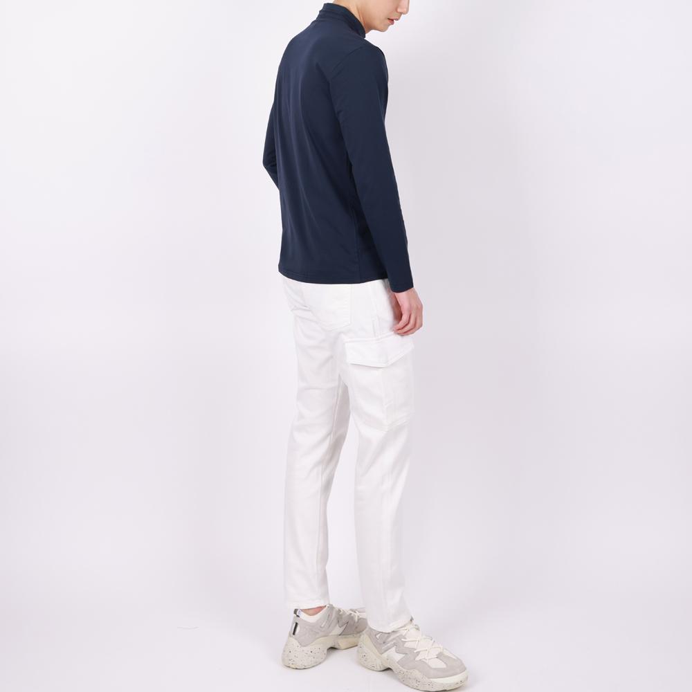 IKALOOK Henley Neck Navy Long Sleeve T-Shirt Tee172