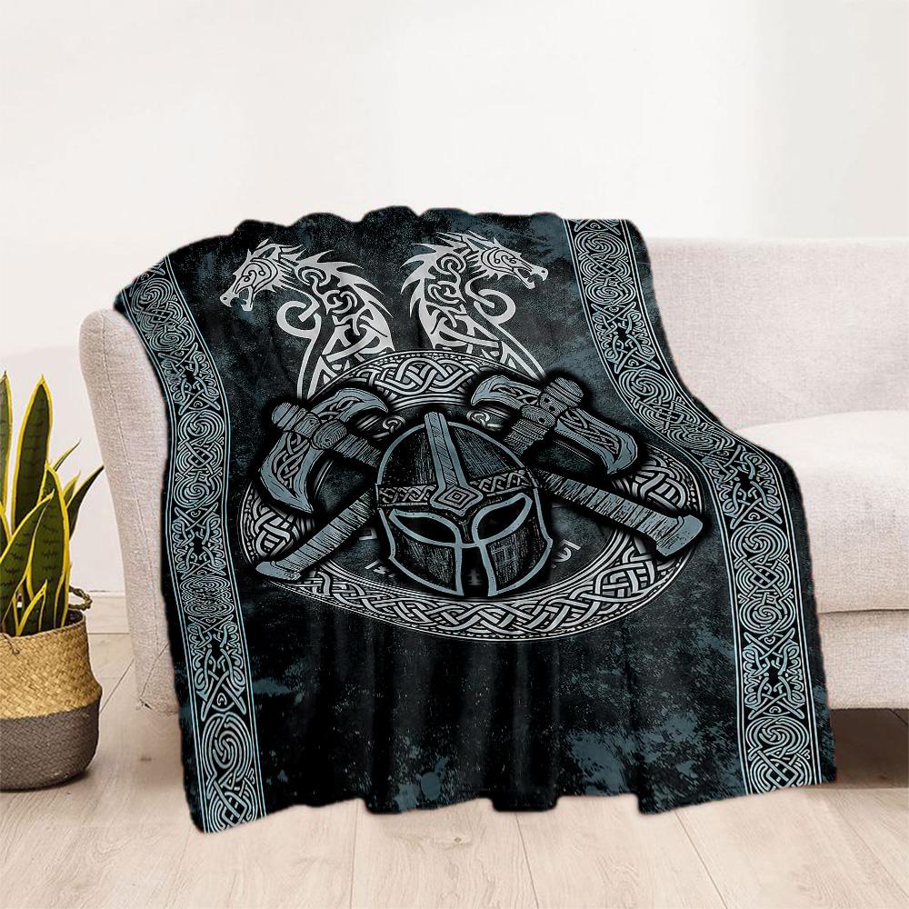 Viking Warrior Emblem Blankets Are Suitable for Living Rooms,making Them an Ideal Choice for Outdoor Travel and Gifts.