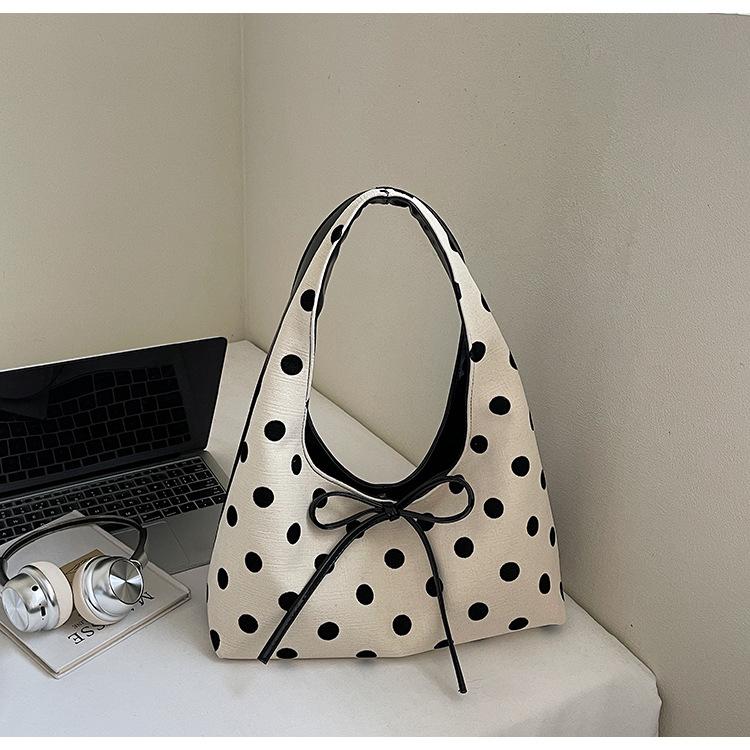 

Универсальная большая сумка в горошек в иностранном стиле, женская, новая модная сумка-тоут с бантом 2025 года, высококлассная деловая сумка под мышку