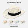 New hat hand-woven natural grass denim hat hollow strap top hat