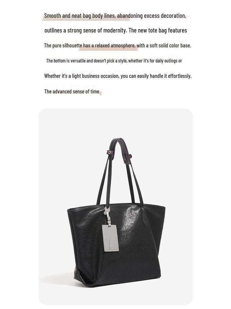 2025 Korean Style Soft Leather Tote Bag with Card Holder - Large Capacity, Versatile Single Shoulder for Women and Students
