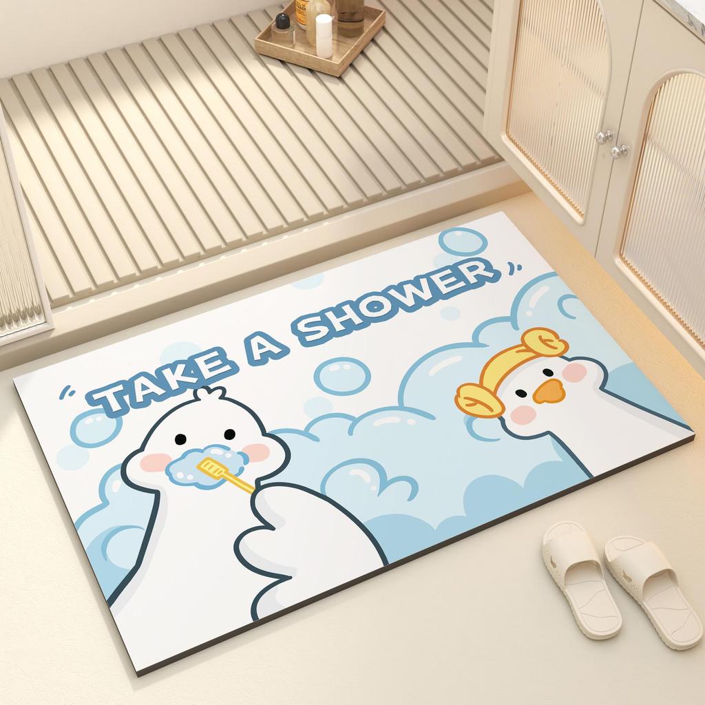 Cute Cartoon Diatom Mud Bathroom Mat - Absorbent, Anti-slip, Quick Dry Foot Mat for Toilet & Door Entrance