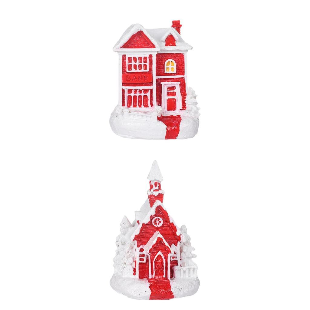 Mini Christmas Snow House Decoration Winter House Sculpture Xmas Ornament Resin Figurine for Desk