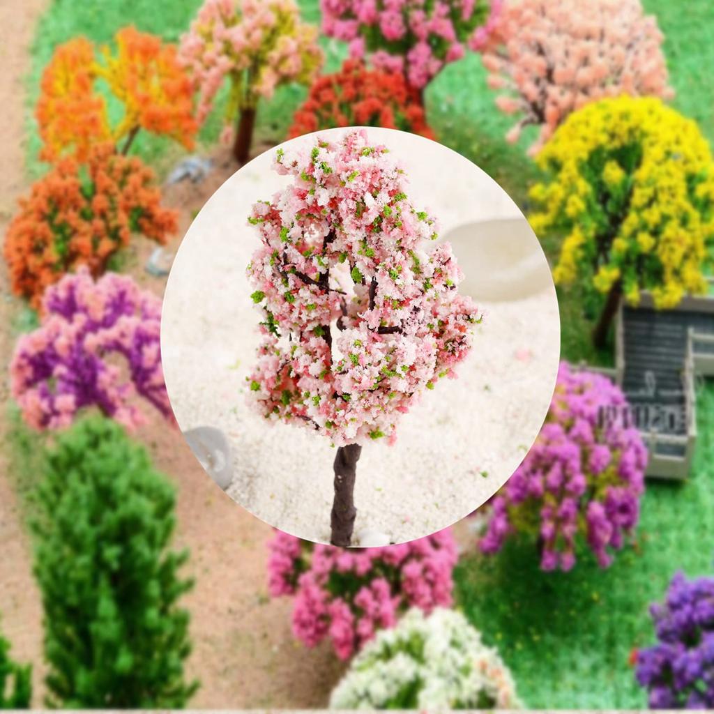 10pcs Diorama Trees Trees Pink Flowers Railway Model Model Trees Potted Landscape Decoration Scenery Collection Architectural Model Miniature Trees