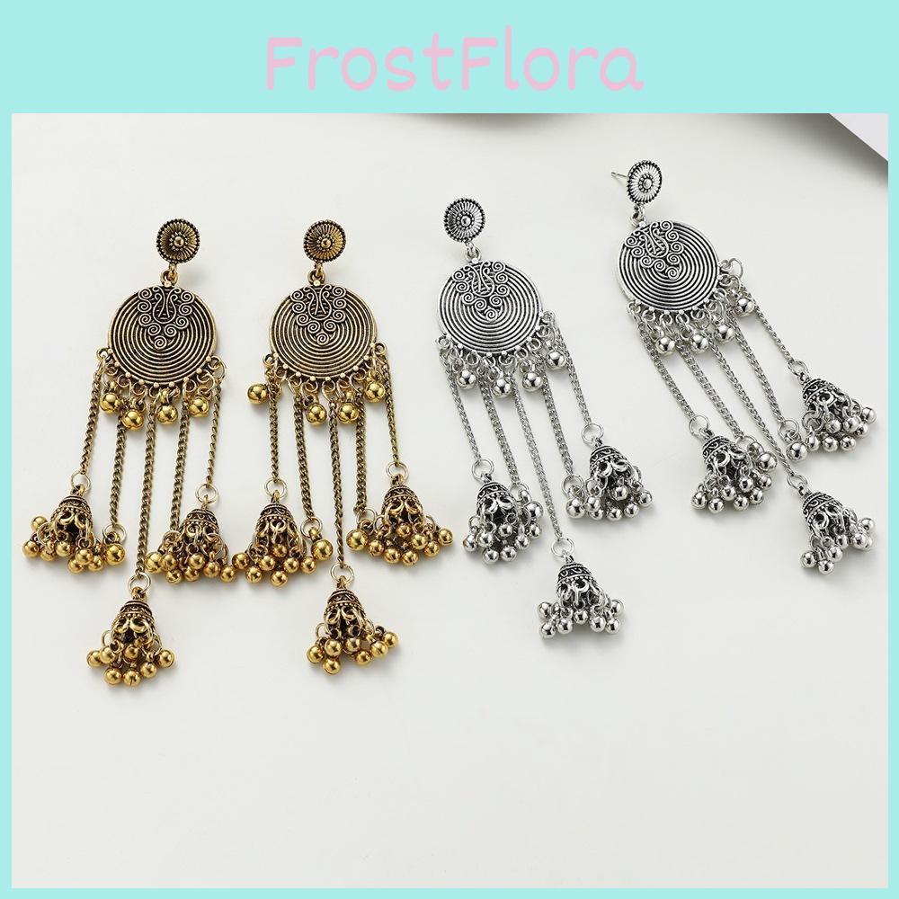 Ethnic Long Bohemian Dangle Earrings With Alloy Floral Design Women For