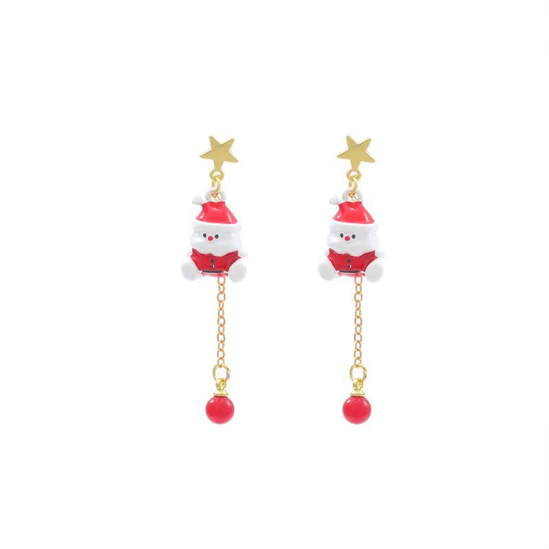 Minimalist Christmas Pendant Earrings With Santa Head Bow Sock Charm Zinc Alloy Stainless Steel Studs Women