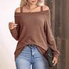 Women S Spring Summer Long Sleeve T Shirt Off Shoulder Solid Color Casual Top