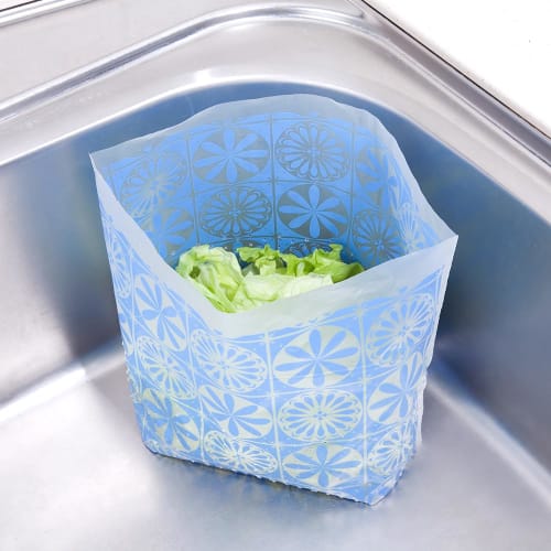 Nexta Sink Drainer Garbage Bags, 100 Count, Gomikko Poi Stand Type E, Floral Blue, 250mm W X 175mm H (120mm Bottom Gusset), No Need for a Corner Drain