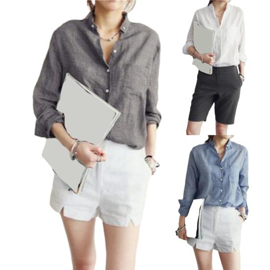 Ženy Košile s klopou Dlouhý rukáv Topy Volný střih Jednořadá záplata Kapsa Tenká Neformální košile Pracovní oblečení