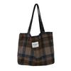 Autumn Ctrast Color Plaid Woolen Shoulder Bags for Women Retro Large Capacity Ladies Tote Bag Casual Travel Female Handbags