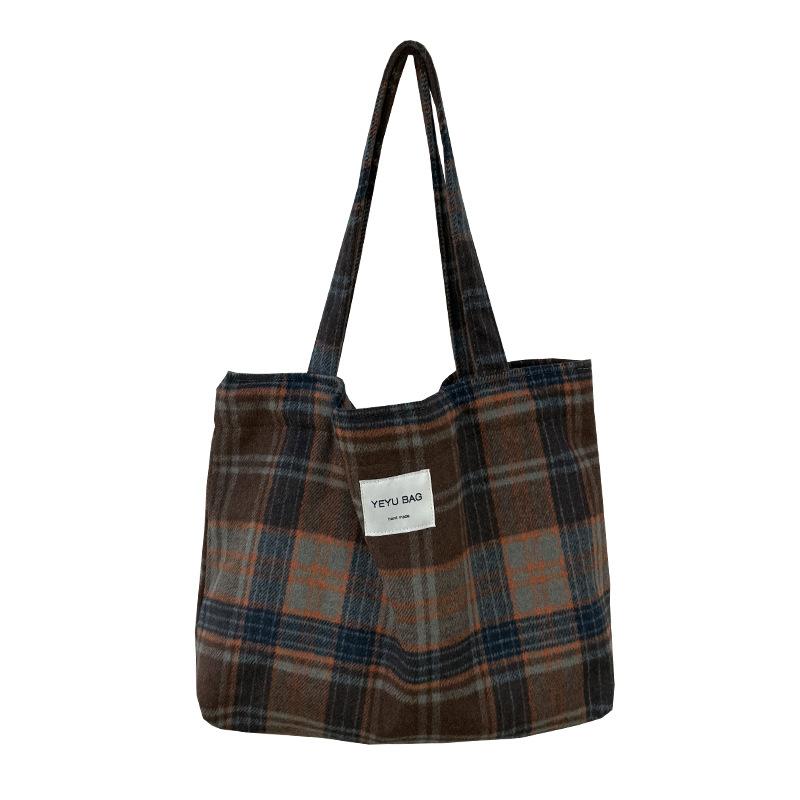 Autumn Ctrast Color Plaid Woolen Shoulder Bags for Women Retro Large Capacity Ladies Tote Bag Casual Travel Female Handbags