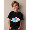 European Size Childrens Round-neck Short-sleeved T-shirt with Single-color Cloud Pattern Print