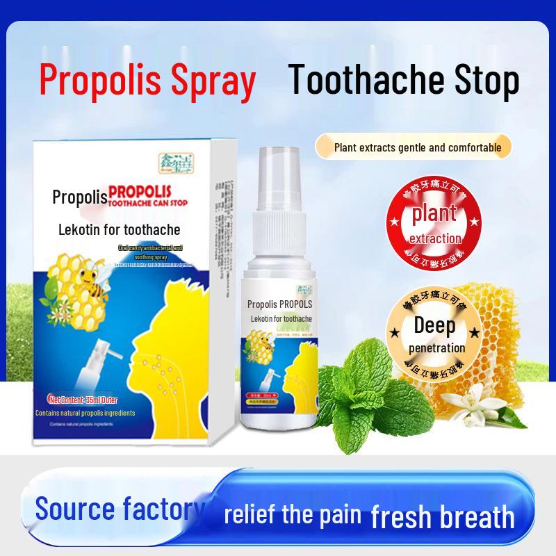 Propolis Toothache Relief Spray – Soothing, Antibacterial Oral Care for Fresh Breath and Gum Pain.