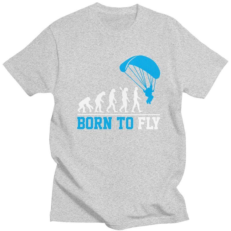 Individuelle Evolution Gleitschirmfliegen Born To Fly T-Shirts für Männer Reines Baumwoll-T-Shirts Gleitschirmflieger Fallschirmspringen T-Shirts Kurzarm-T-Shirt