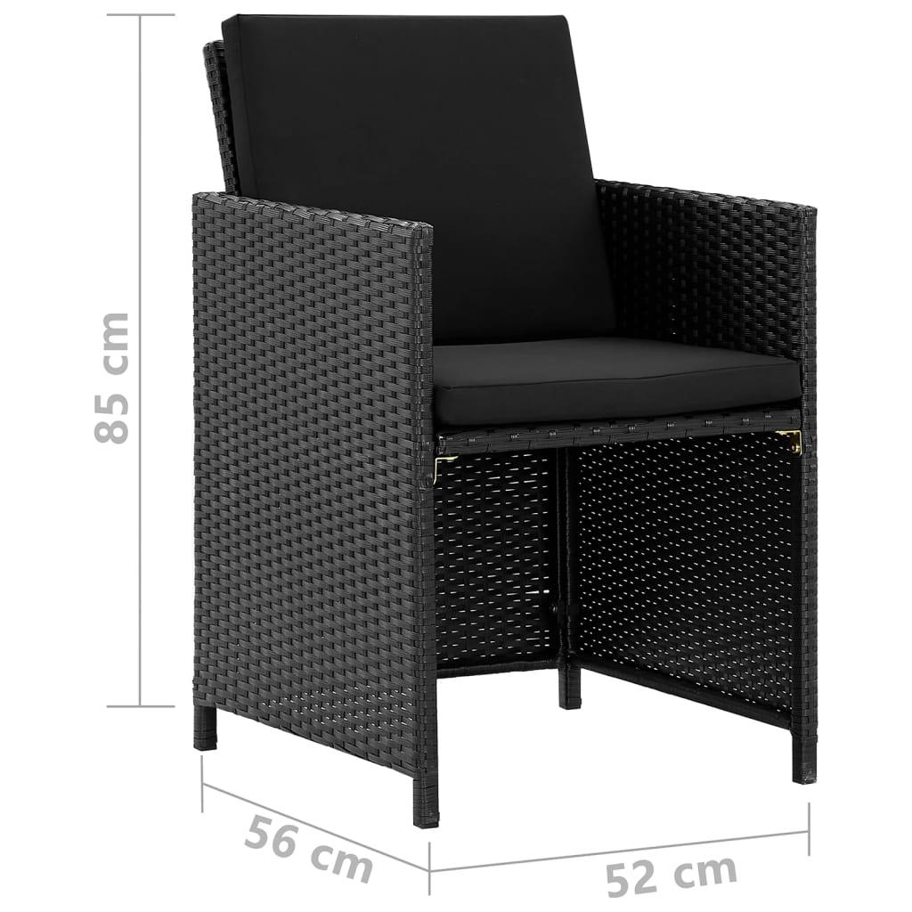 9 piece Garden Dining Set with Cushions Poly Rattan Black