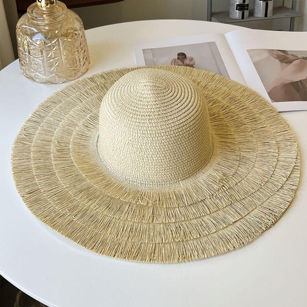 Wide Brim Sun Hat Sun Protection Fisherman Hat Women Fashion Straw Hat  For Beach Holiday Vacation