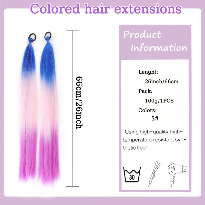 Synthetische Regenbogen Lametta Zöpfe Haarverlängerungen 26 Zoll Doppelte Pferdeschwänze Mädchen DIY Rave Party Ausgefallene Haaraccessoires