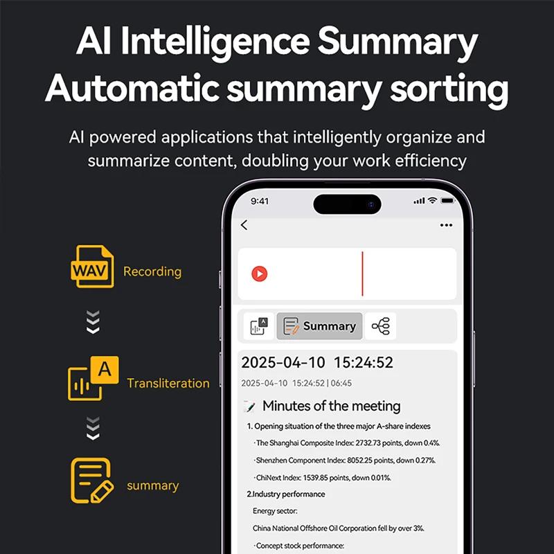 AI Voice Recorder APP Control AI Notetaking Device Transcribe & Summarization with ChatGPT Voice To Text Recorder Sound Recorder