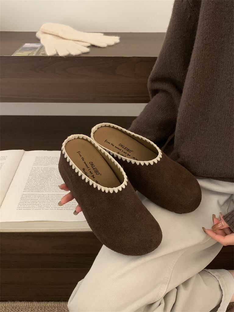 Retro non-slip thick-soled heightened half-drag Birkenstocks women's 2025 new autumn versatile soft-soled outer bag head slippers