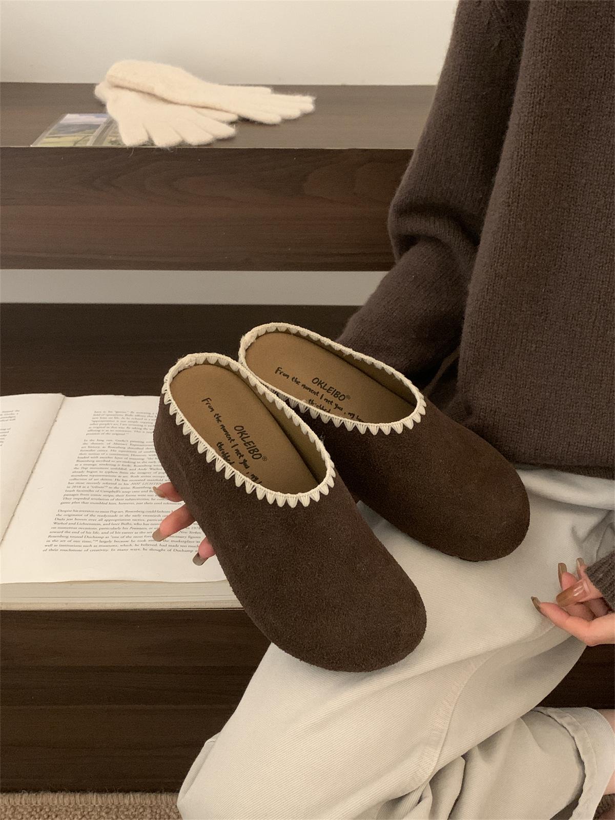 Ретро нескользящие толстоподошвенные полушлепанцы Birkenstocks женские 2025 новая осень универсальные мягкоподошвенные с закрытым носком шлепанцы 35