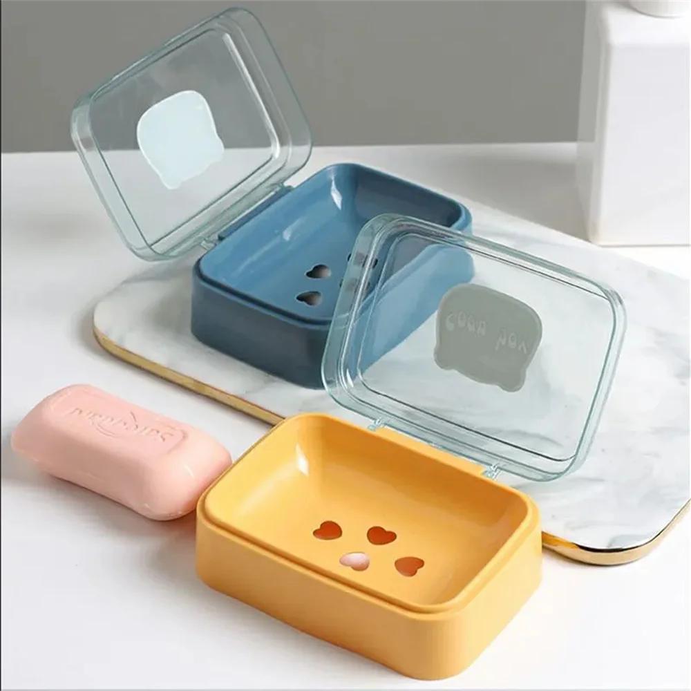Portable Soap Dish with Lid - Plastic Travel Soap Holder, Keeps Soap Dry for Bathroom Home Outdoor